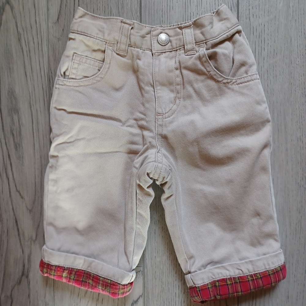 Old Navy Tan With Red Plaid Insulated Pants Size 3-6 Months